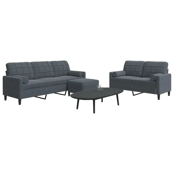 Ensemble de canapés 3 pcs avec coussins Gris foncé Velours