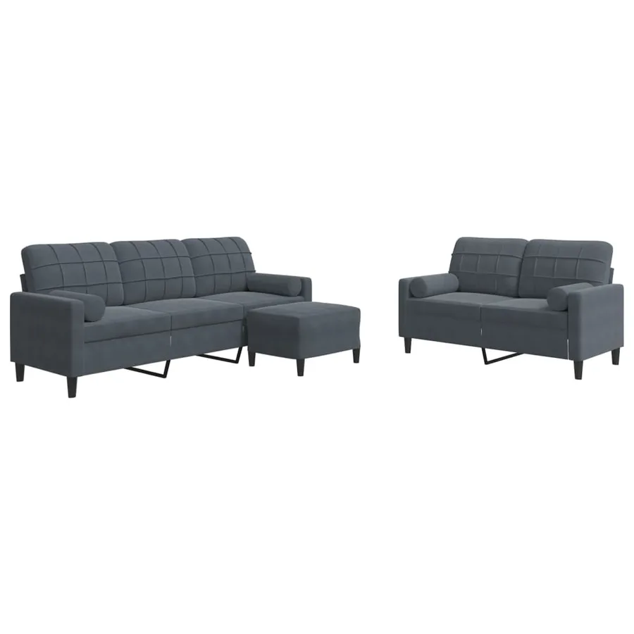 Ensemble de canapés 3 pcs avec coussins Gris foncé Velours - 2