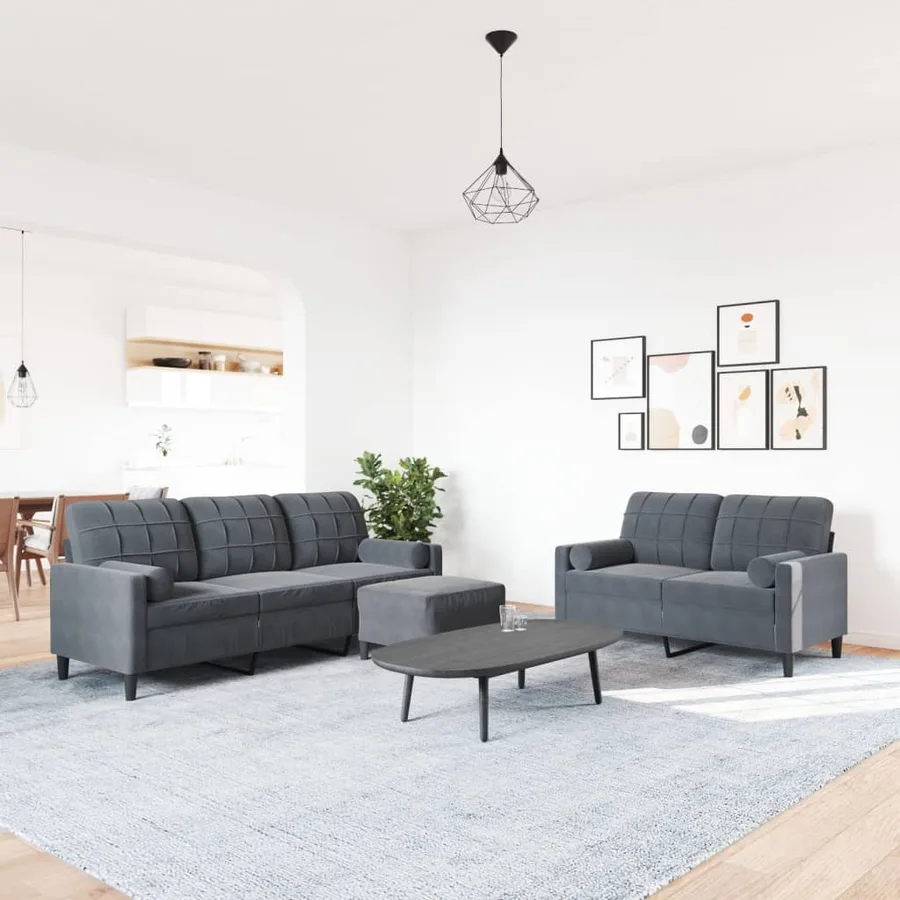 Ensemble de canapés 3 pcs avec coussins Gris foncé Velours - 3