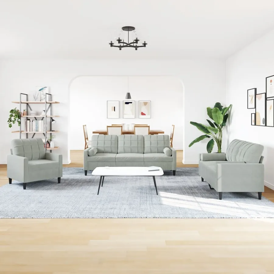 Ensemble de canapés 3 pcs et coussins et traversins velours - 3