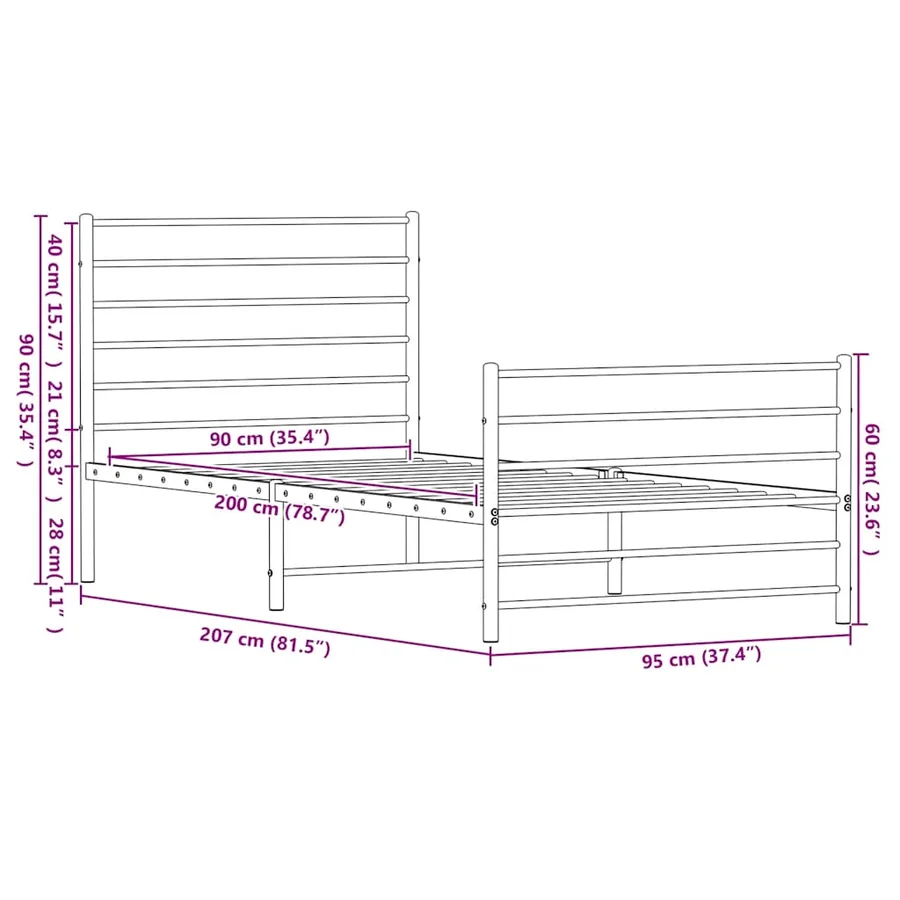 Cadre de lit métal sans matelas avec pied de lit noir 90x200 cm - 10