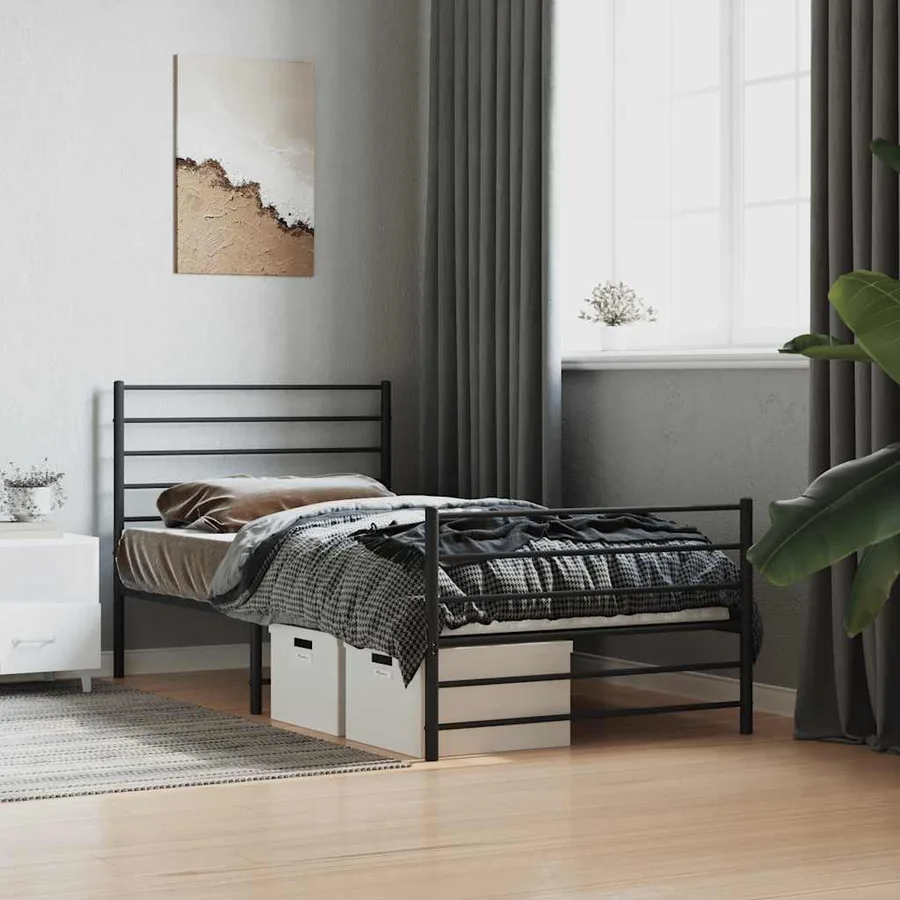 Cadre de lit métal sans matelas avec pied de lit noir 90x200 cm - 4