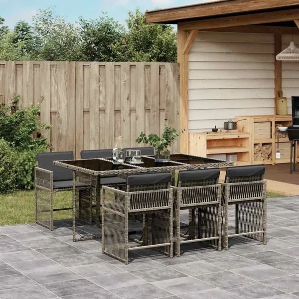 Ensemble à manger de jardin et coussins 7 pcs gris rotin