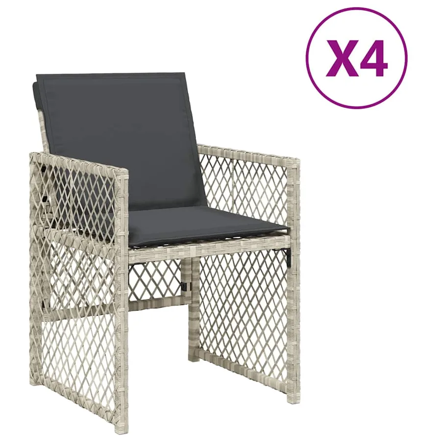 Chaises de jardin avec coussins lot de 4 gris clair poly rotin - 2