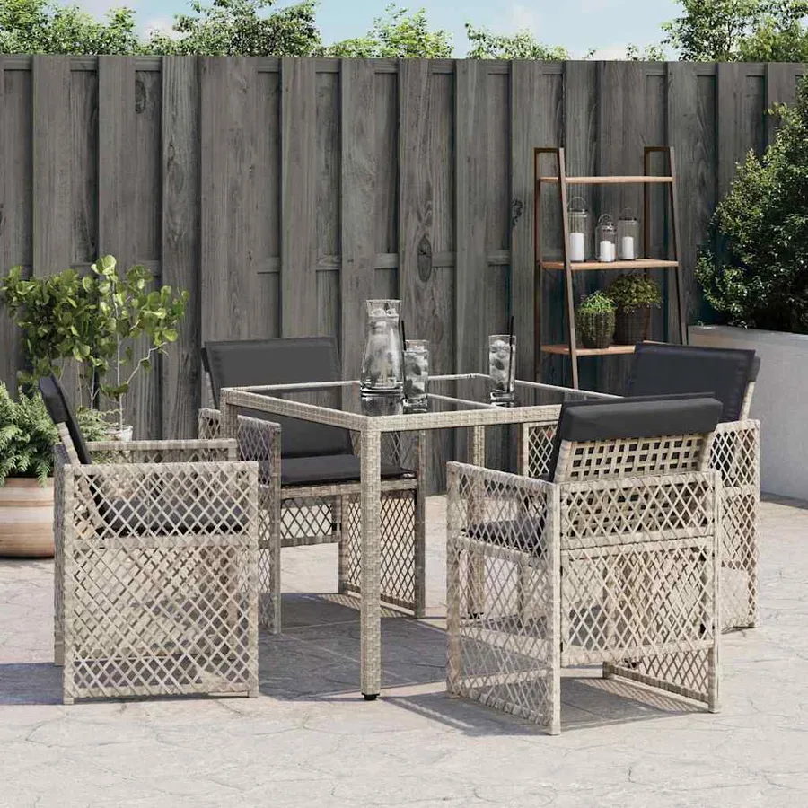 Chaises de jardin avec coussins lot de 4 gris clair poly rotin - 3