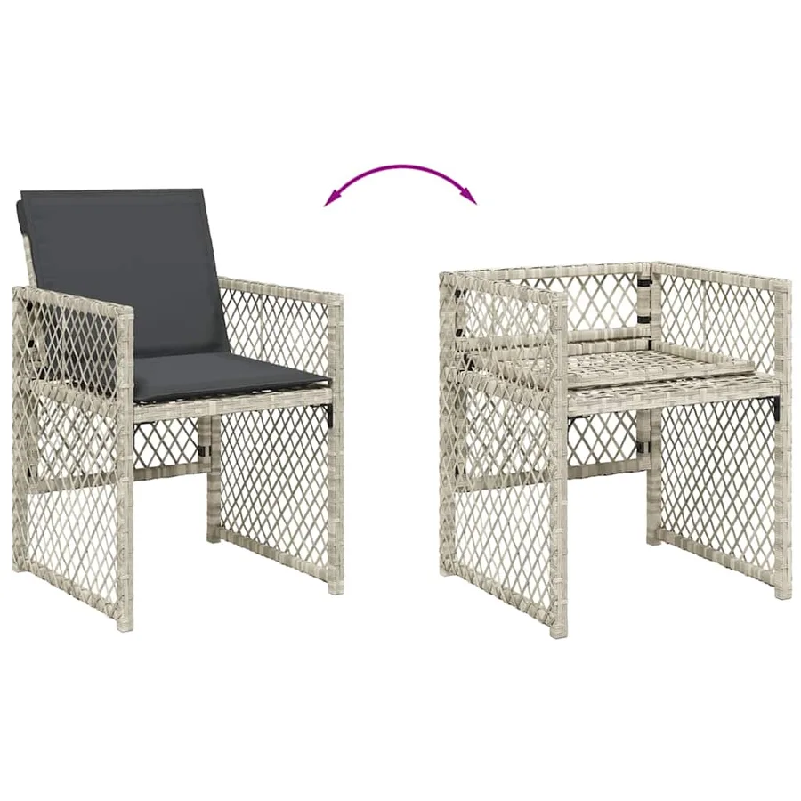 Chaises de jardin avec coussins lot de 4 gris clair poly rotin - 8