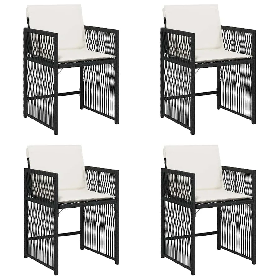 Chaises de jardin lot de 4 avec coussins noir résine tressée - 2