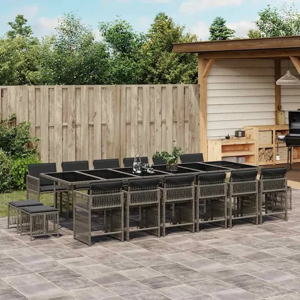Ensemble à manger de jardin 17 pcs et coussins résine tressée
