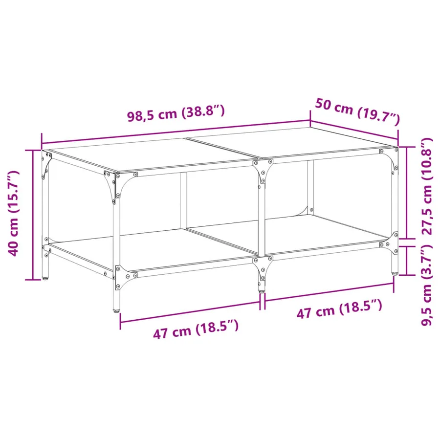 Table basse avec dessus en verre noir 98,5x50x40 cm acier - 9