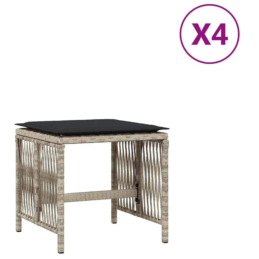 Tabourets de jardin et coussins lot de 4 gris clair 41x41x36 cm - 2