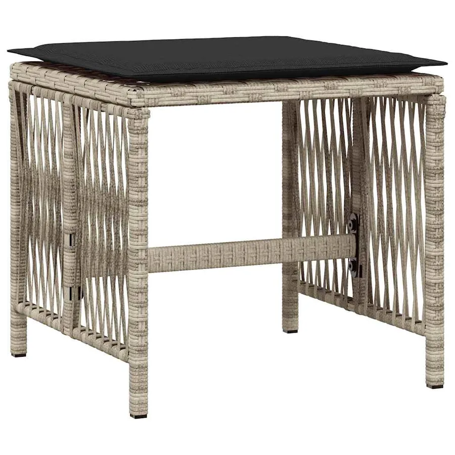Tabourets de jardin et coussins lot de 4 gris clair 41x41x36 cm - 3