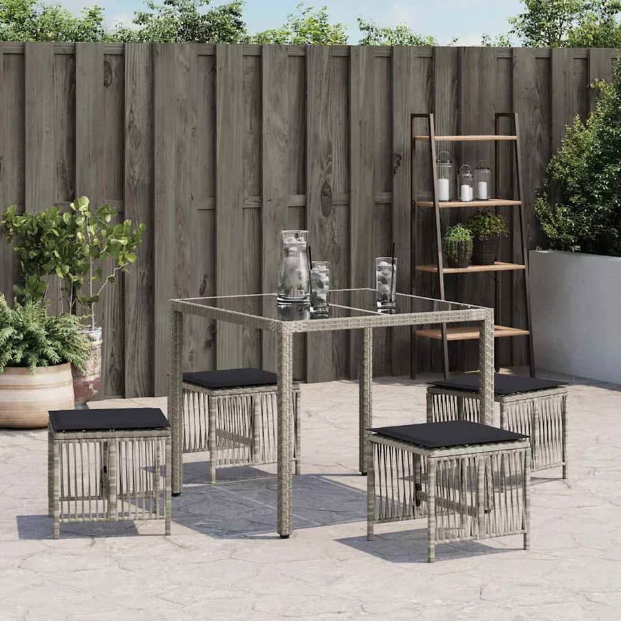 Tabourets de jardin et coussins lot de 4 gris clair 41x41x36 cm - 4