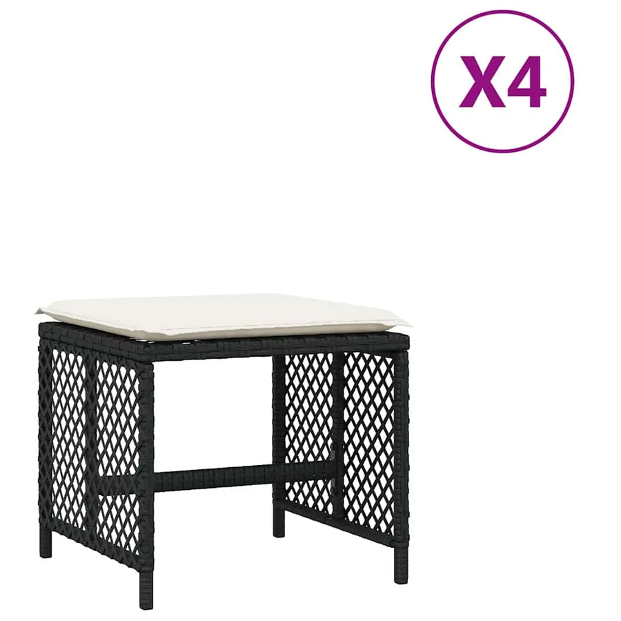 Tabourets de jardin et coussins lot de 4 noir 41x41x36 cm rotin - 2