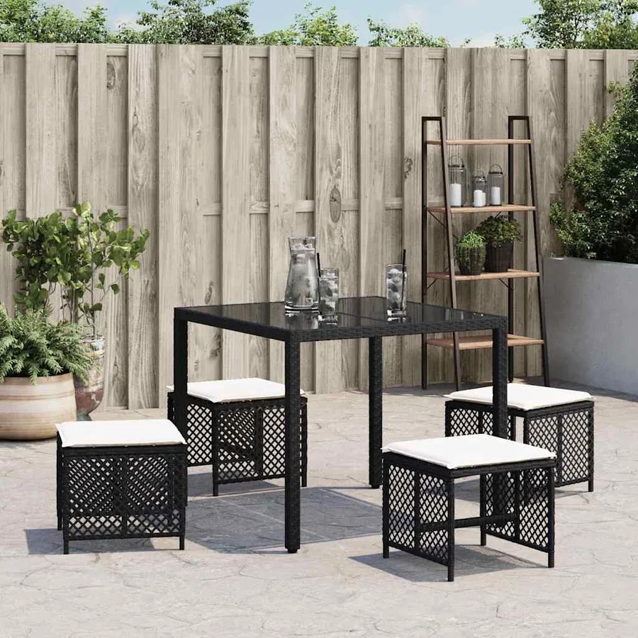 Tabourets de jardin et coussins lot de 4 noir 41x41x36 cm rotin - 3