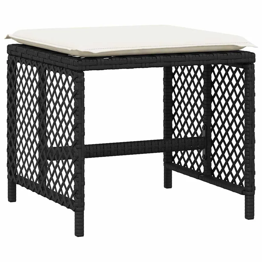 Tabourets de jardin et coussins lot de 4 noir 41x41x36 cm rotin - 4
