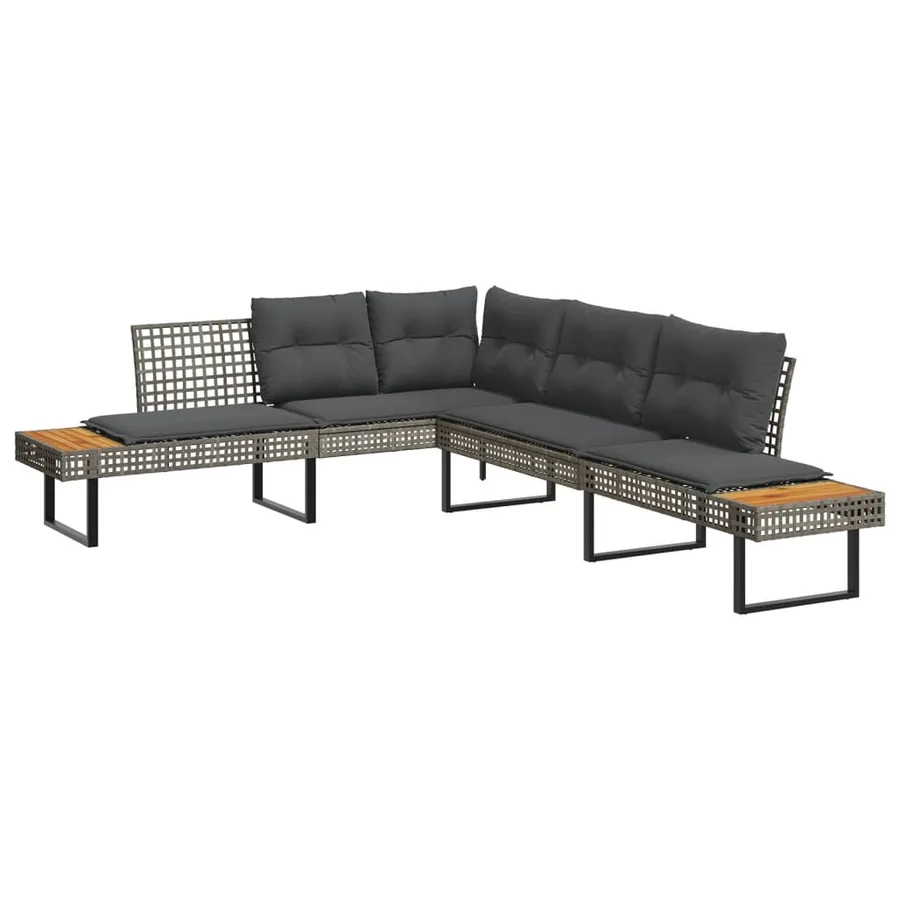 Canapé de jardin avec coussins en forme de L gris rotin acacia - 2