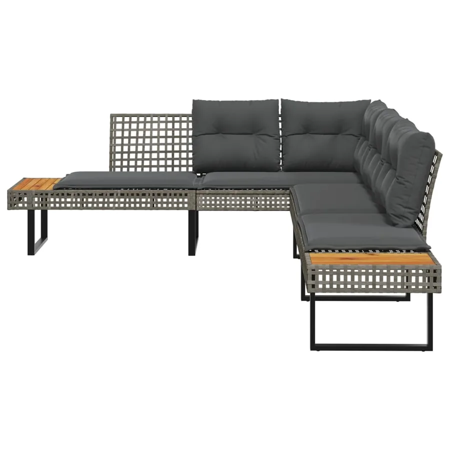 Canapé de jardin avec coussins en forme de L gris rotin acacia - 3
