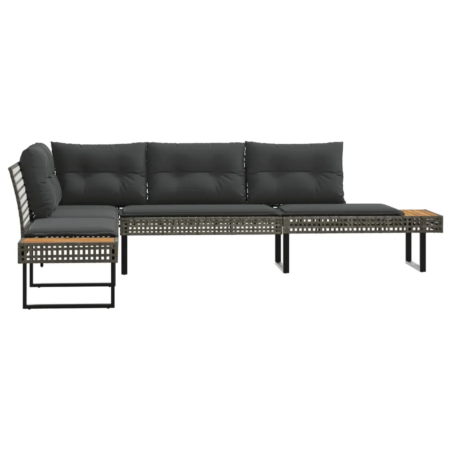 Canapé de jardin avec coussins en forme de L gris rotin acacia - 4