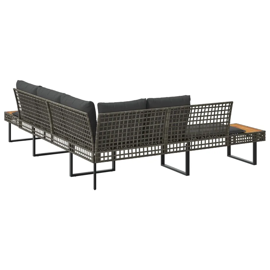 Canapé de jardin avec coussins en forme de L gris rotin acacia - 5