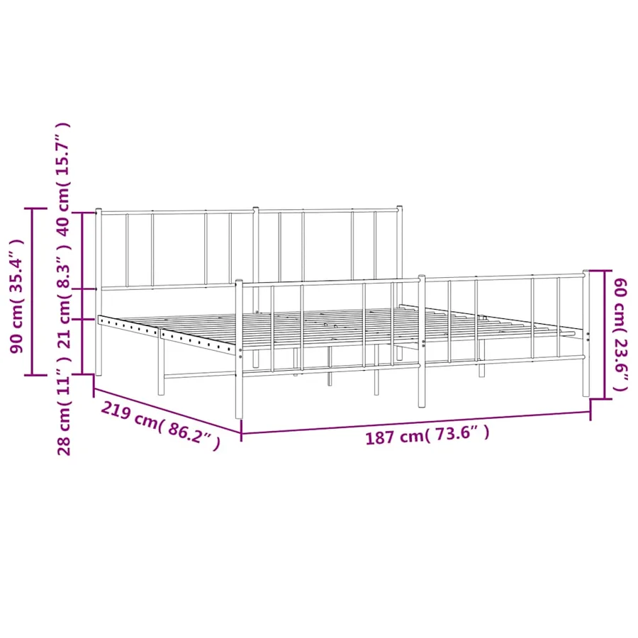 Cadre de lit métal sans matelas et pied de lit blanc 183x213 cm - 10