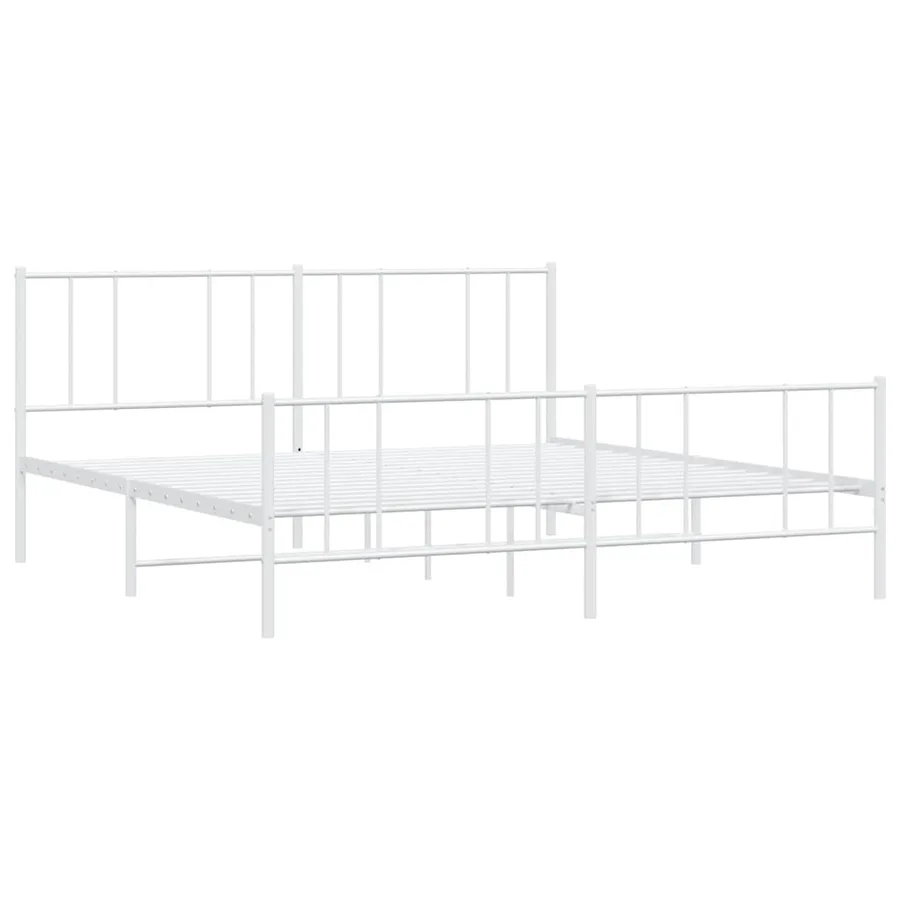 Cadre de lit métal sans matelas et pied de lit blanc 183x213 cm - 4