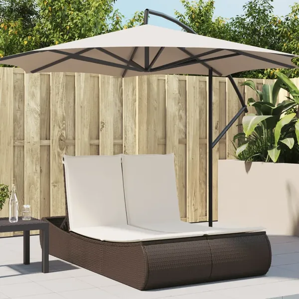 Chaise longue double avec coussins marron résine tressée