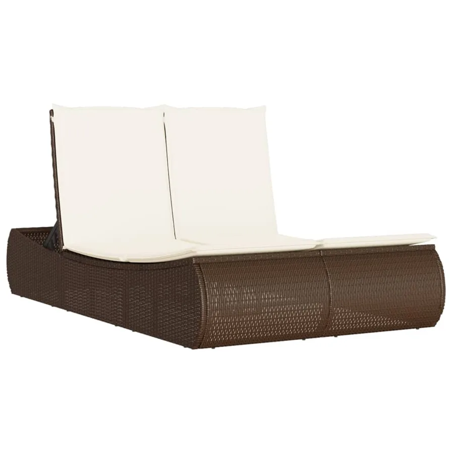 Chaise longue double avec coussins marron résine tressée - 2