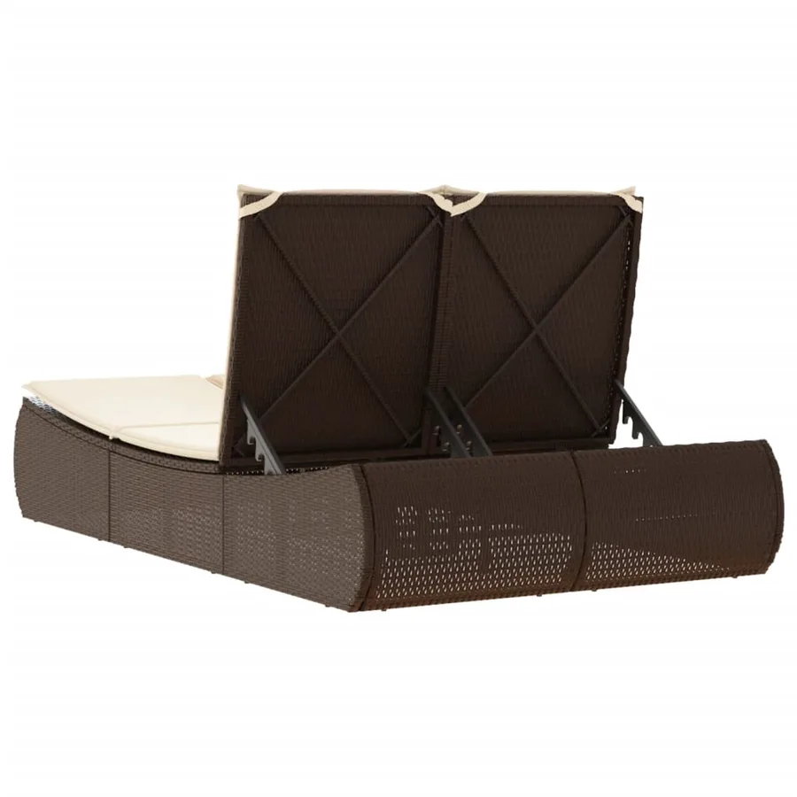 Chaise longue double avec coussins marron résine tressée - 6