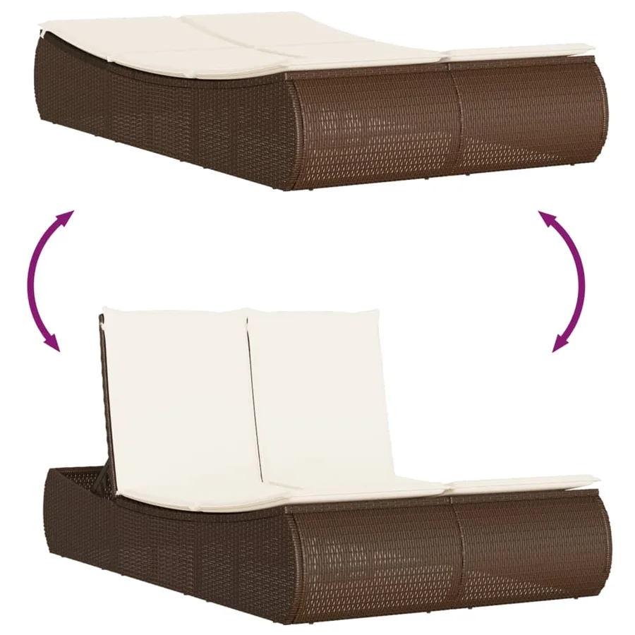 Chaise longue double avec coussins marron résine tressée - 7