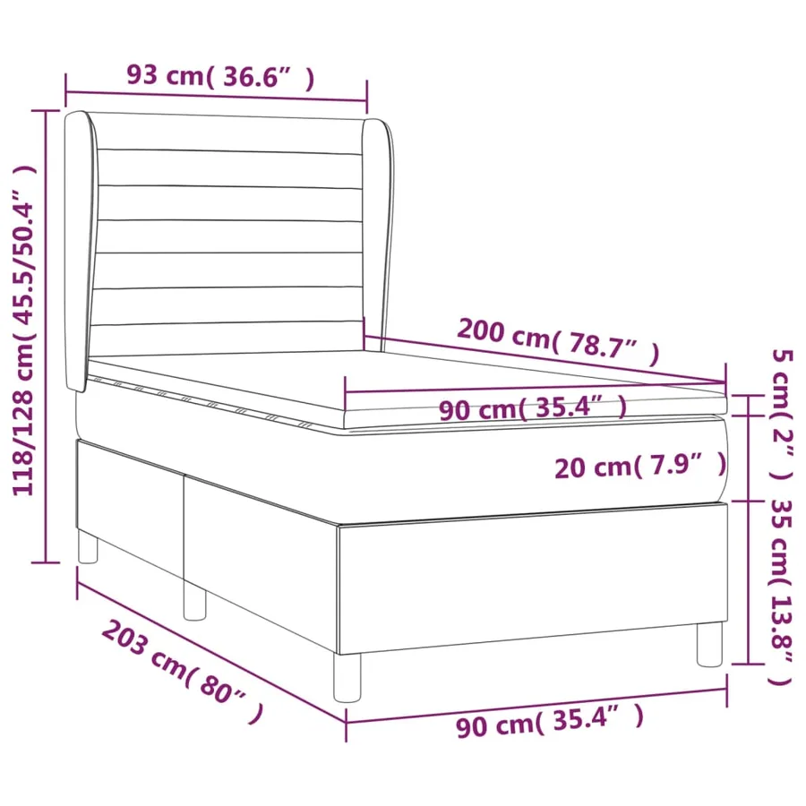 Sommier à lattes de lit avec matelas Crème 90x200 cm Tissu - 7