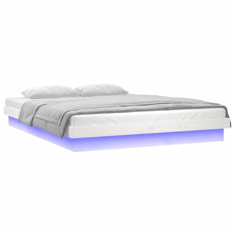 Cadre de lit à LED sans matelas blanc bois massif - 5