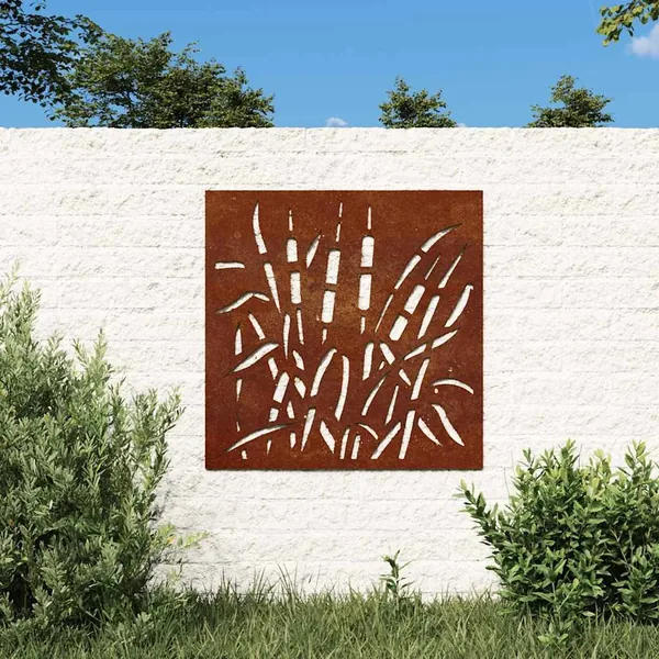 Décoration murale jardin 55x55 cm acier corten design d'herbe