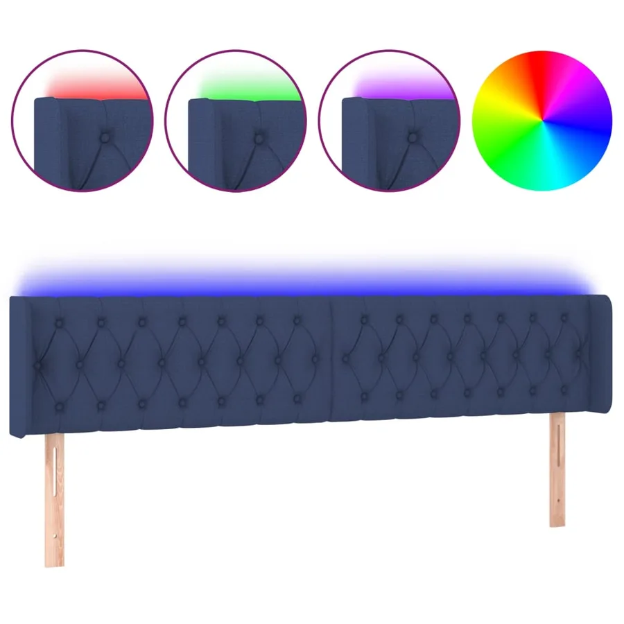 Tête de lit à LED Bleu 203x16x78/88 cm Tissu - 2