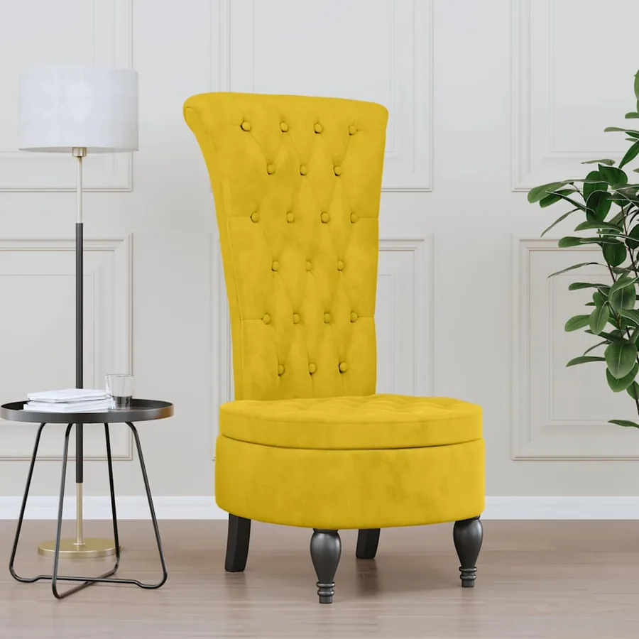 Chaise à dossier haut jaune velours conception de bouton
