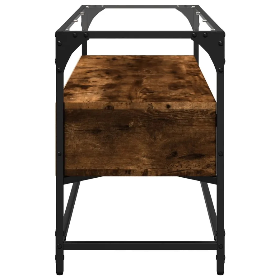 Meuble TV avec dessus en verre chêne fumé bois d'ingénierie - 5
