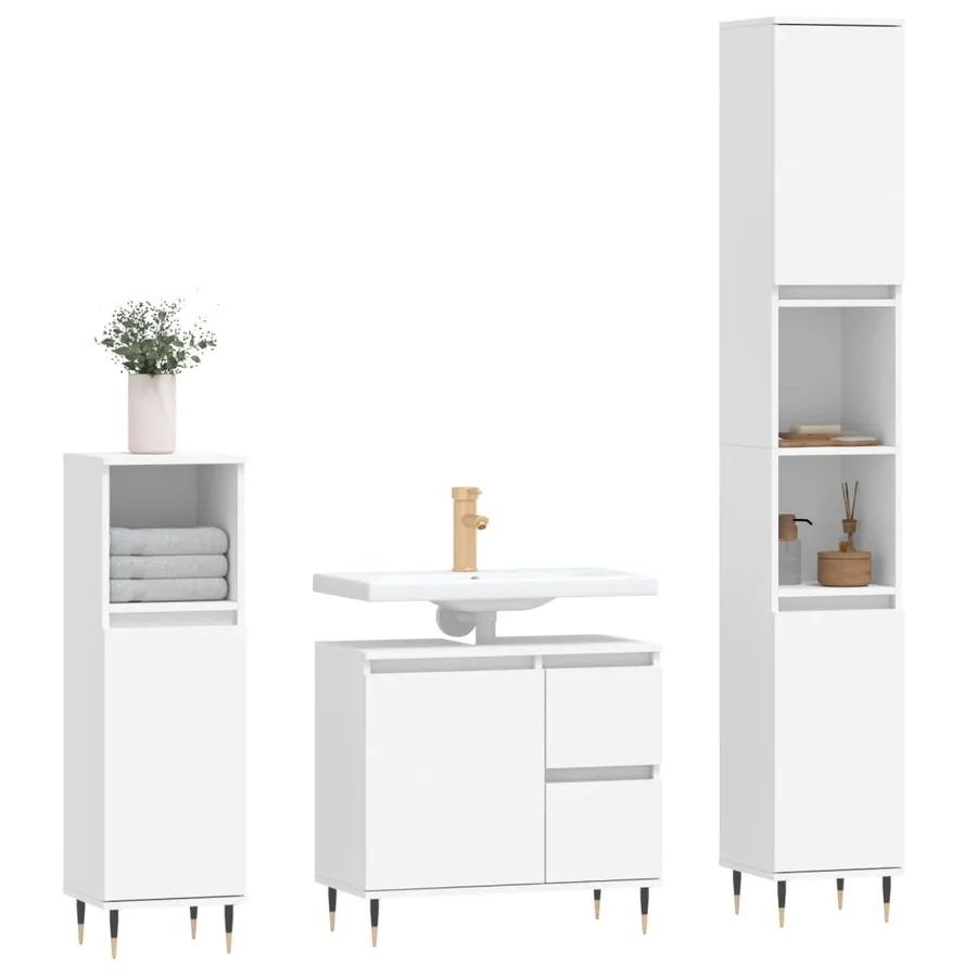 Ensemble de meubles salle de bain 3 pcs blanc bois d'ingénierie - 3