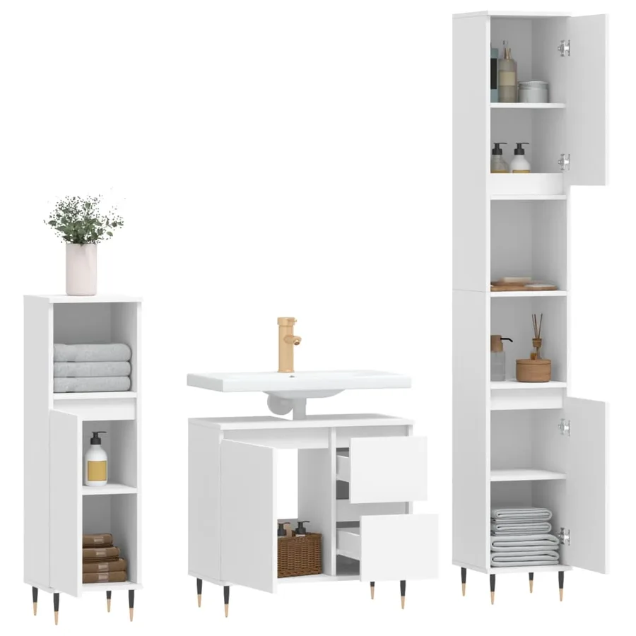 Ensemble de meubles salle de bain 3 pcs blanc bois d'ingénierie - 4