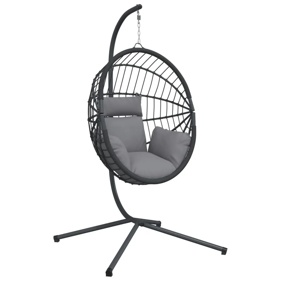 Chaise suspendue en forme d'œuf et support gris rotin et acier - 2