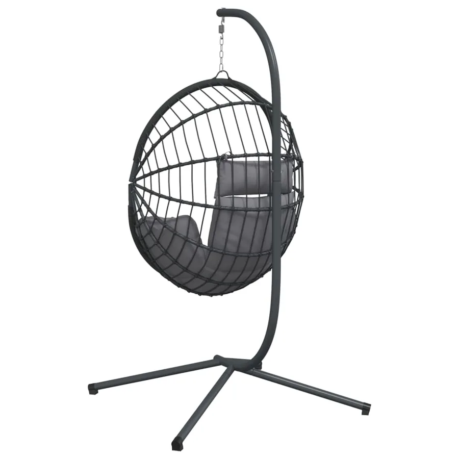 Chaise suspendue en forme d'œuf et support gris rotin et acier - 6