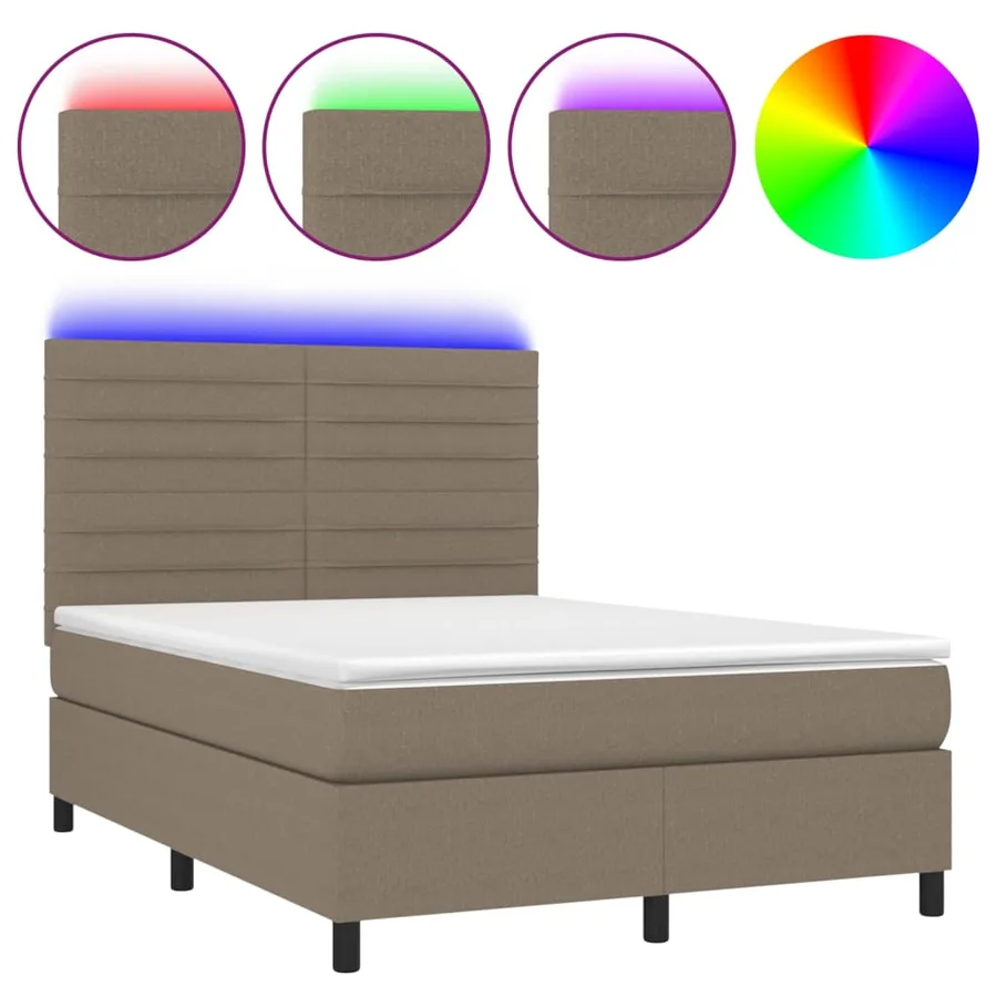 Sommier à lattes de lit et matelas et LED Taupe 140x200cm Tissu - 2