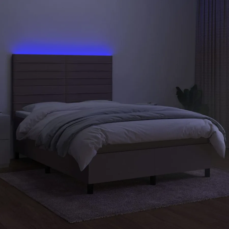 Sommier à lattes de lit et matelas et LED Taupe 140x200cm Tissu - 4