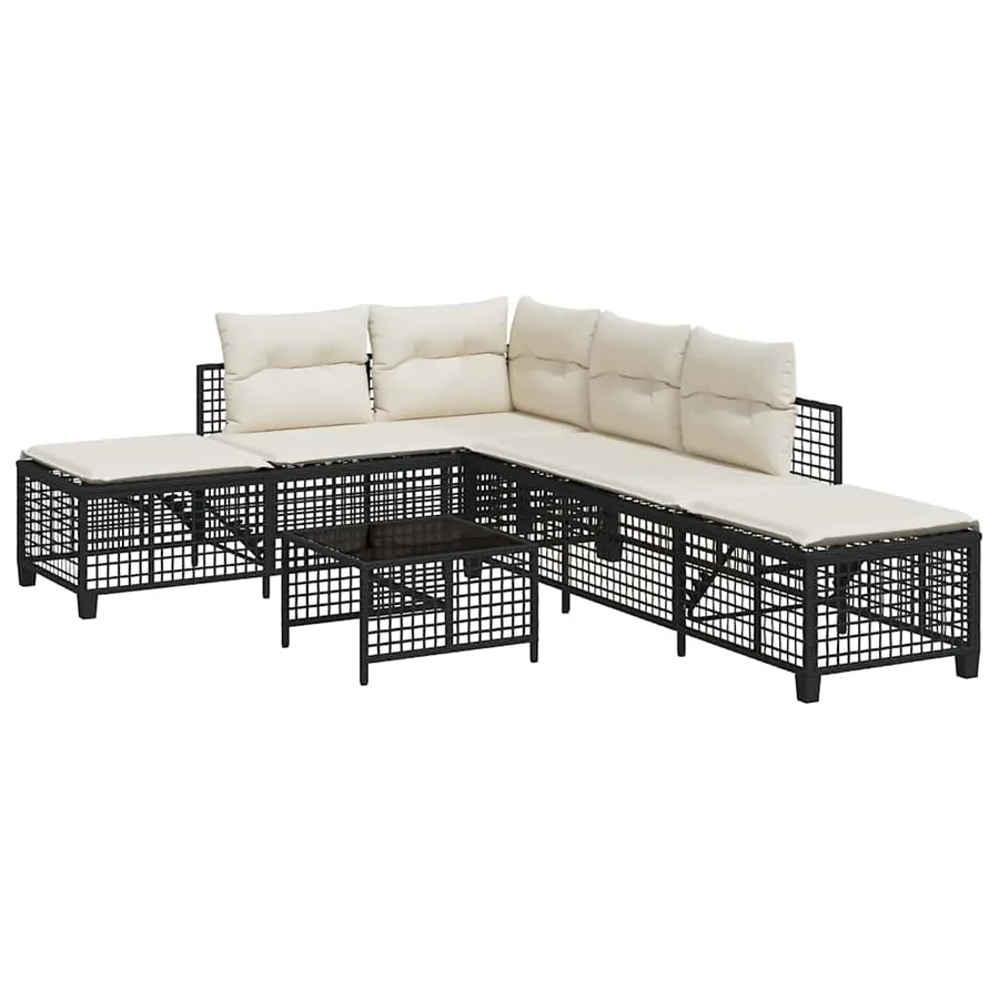 Salon de jardin d'angle 3 pcs avec coussins noir résine tressée - 2