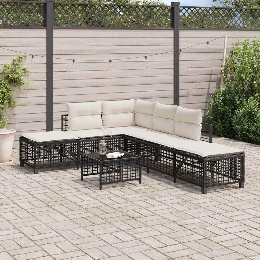 Salon de jardin d'angle 3 pcs avec coussins noir résine tressée - 3