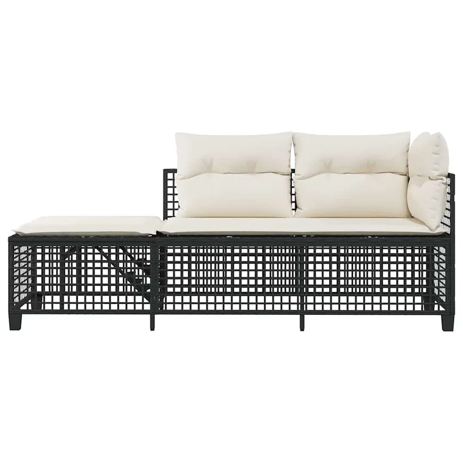 Salon de jardin d'angle 3 pcs avec coussins noir résine tressée - 5