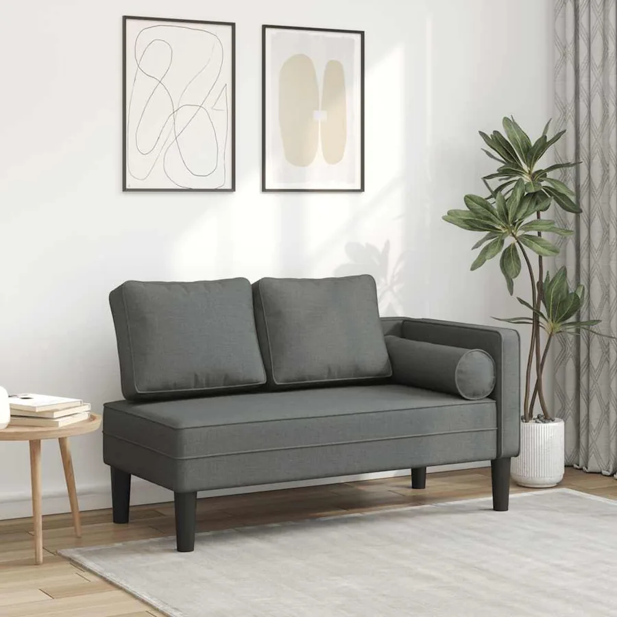 Chaise longue avec coussins gris foncé tissu