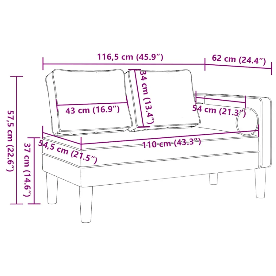 Chaise longue avec coussins gris foncé tissu - 8