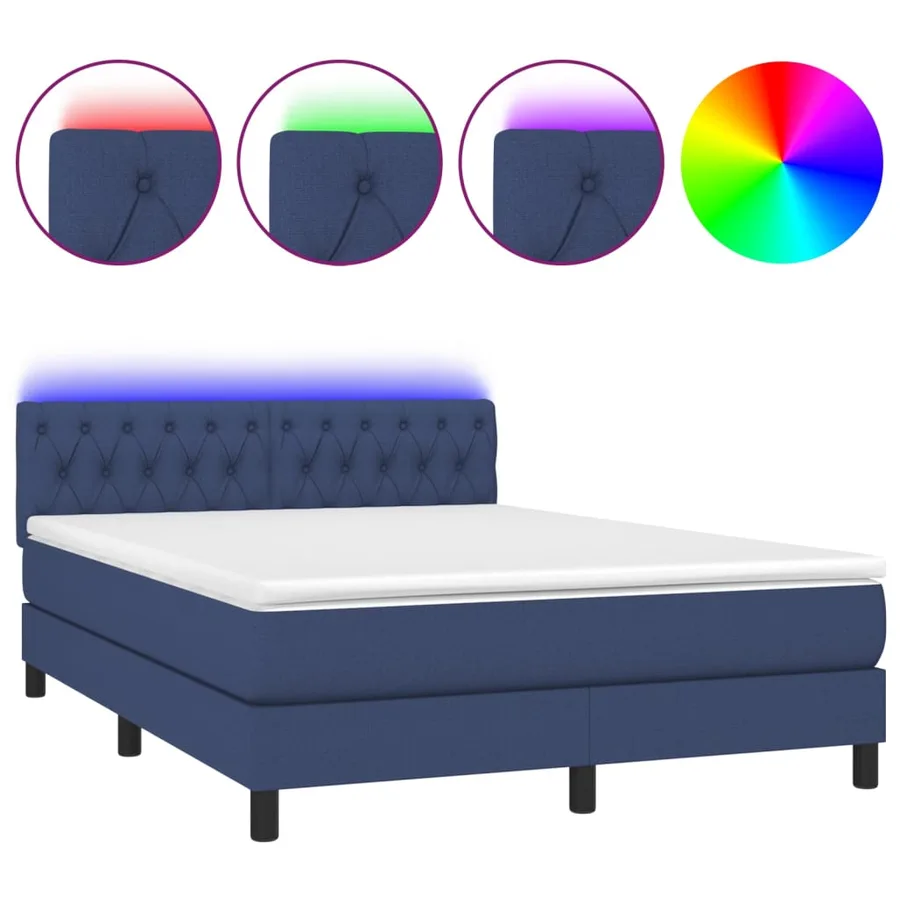 Sommier à lattes de lit avec matelas LED Bleu 140x200 cm Tissu - 2