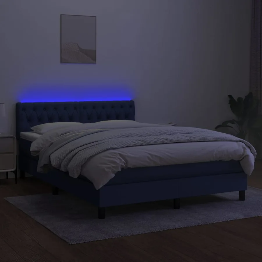 Sommier à lattes de lit avec matelas LED Bleu 140x200 cm Tissu - 4