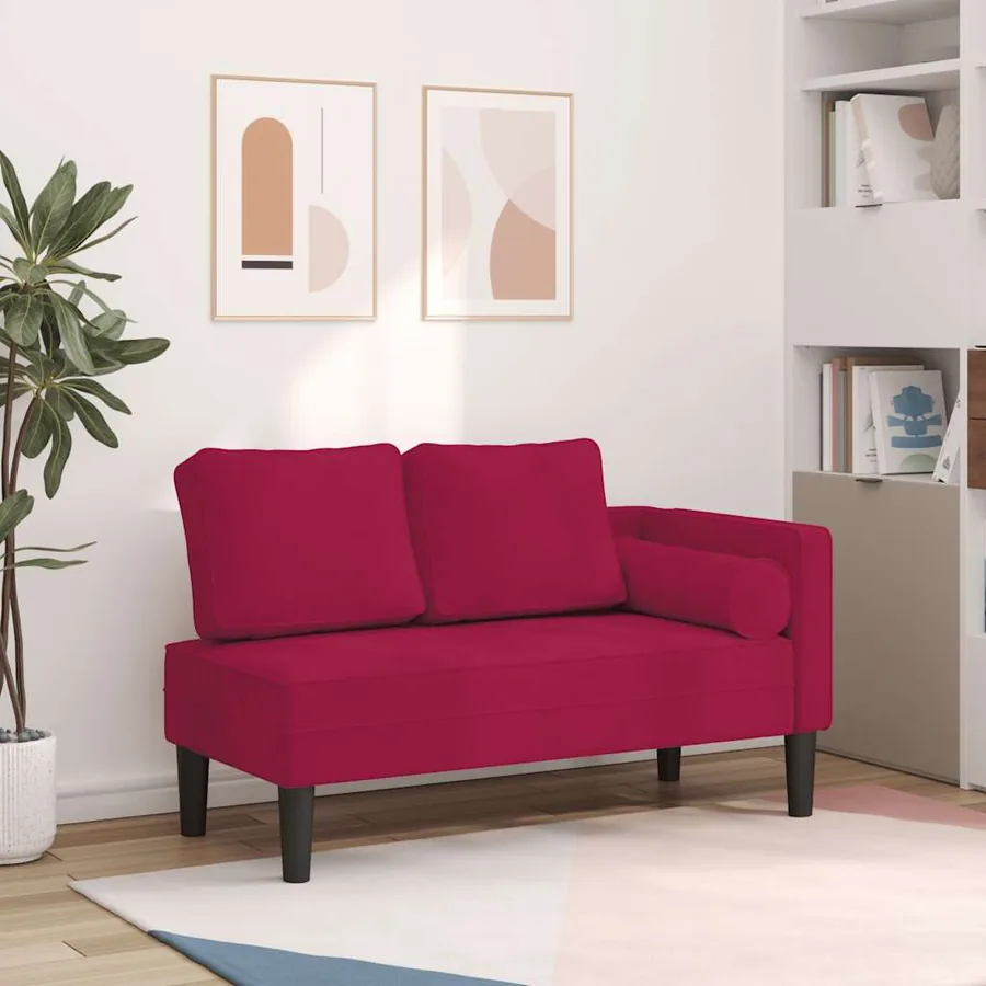 Chaise longue avec coussins rouge bordeaux velours