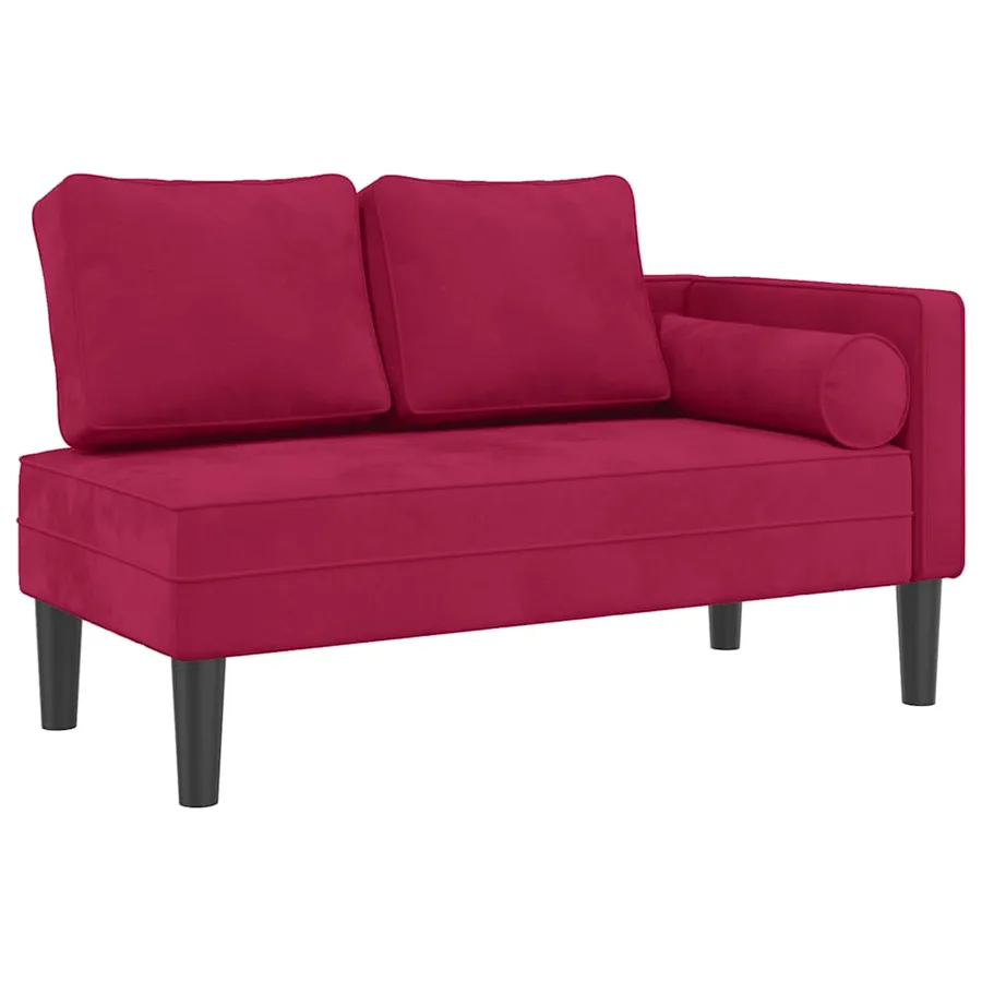 Chaise longue avec coussins rouge bordeaux velours - 2
